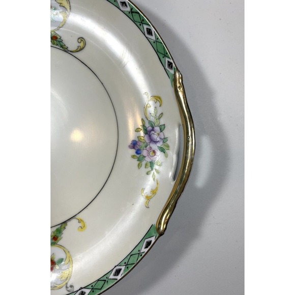 1920s NORITAKE M In Wreath Round Cake Serving Plate W/ Gilded Handles Flowers - Picture 2 of 9